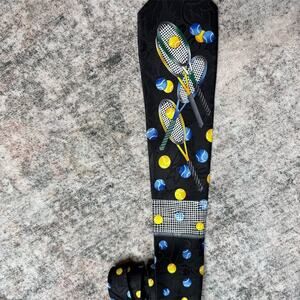 Fratello Men's Black Tie Tennis Racquets & Balls Design Handmade